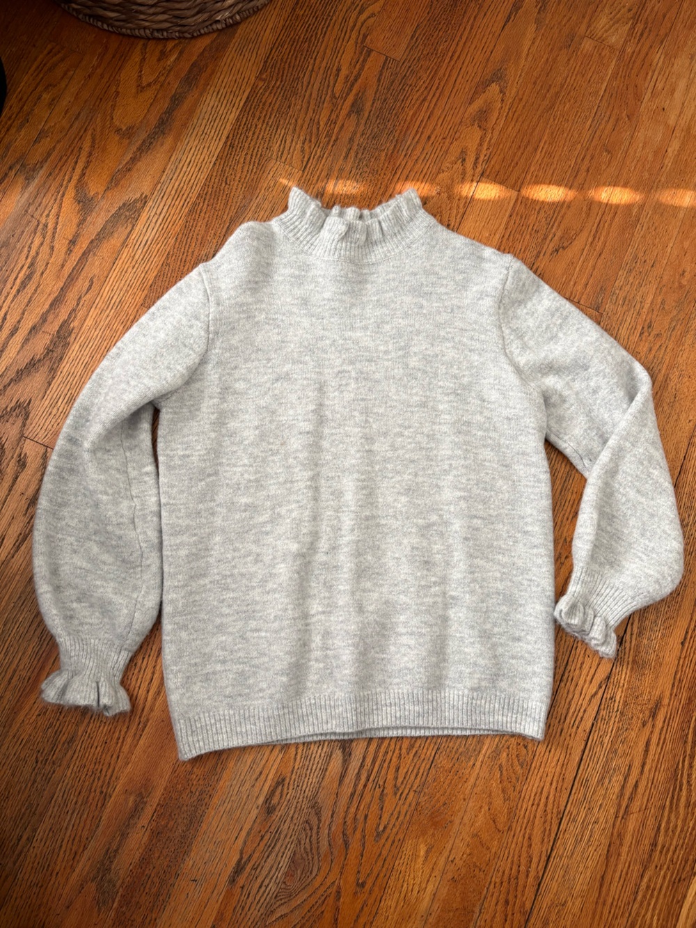 Light Gray Women's Ruffled Mock Neck Sweater